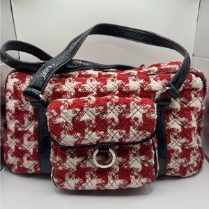 Vera Bradley Red and White Houndstooth Shoulder Bag with Black Trim